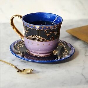 ❤️Elegant Purple and Gold Espresso Cup with Saucer
